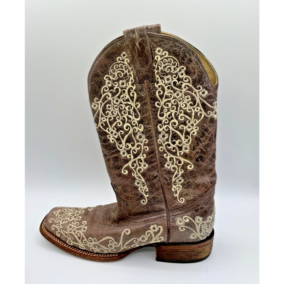Corral Women's Crater Bone Embroidery Brown Square Toe Boots A2663 9M Wedding - Picture 2 of 16